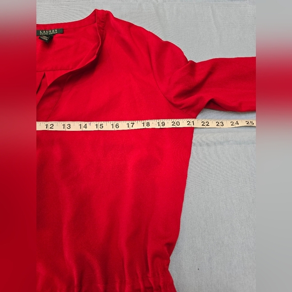 LRL Ralph Lauren Top Large Adult Red V Neck Peplum Blouse Long Sleeve Womens Med - Picture 7 of 11